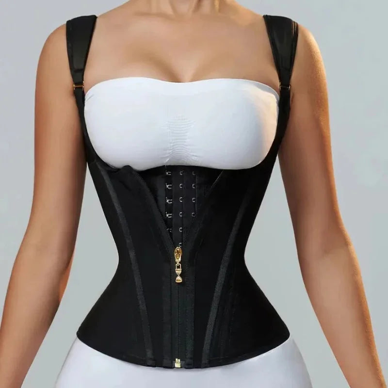 Women'S Body Shaper Shapewear Double Tummy Control Compression Waist Trainer Corset Adjustable Zipper and Hook-Eyes Flat Belly