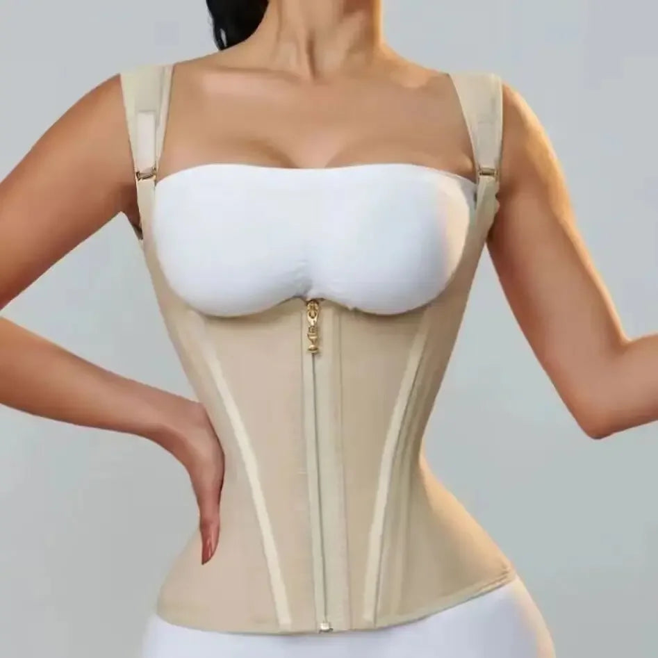 Women'S Body Shaper Shapewear Double Tummy Control Compression Waist Trainer Corset Adjustable Zipper and Hook-Eyes Flat Belly