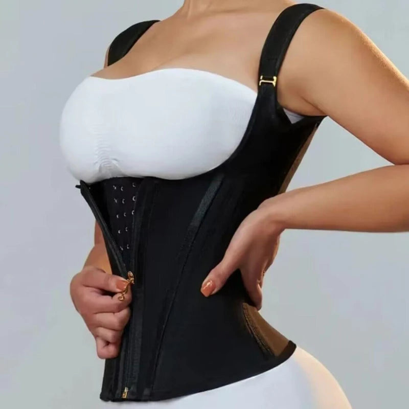 Women'S Body Shaper Shapewear Double Tummy Control Compression Waist Trainer Corset Adjustable Zipper and Hook-Eyes Flat Belly