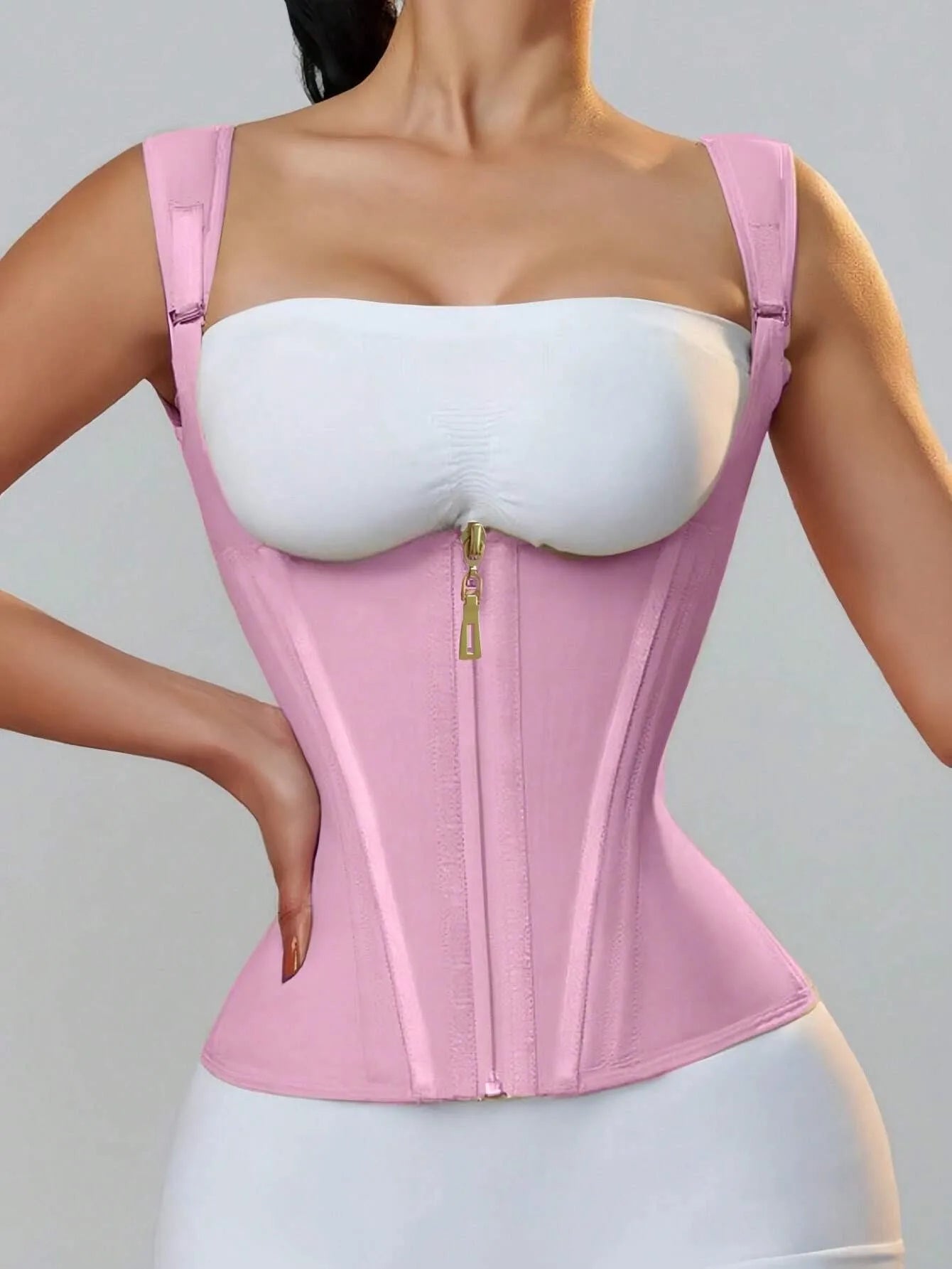 Women'S Body Shaper Shapewear Double Tummy Control Compression Waist Trainer Corset Adjustable Zipper and Hook-Eyes Flat Belly